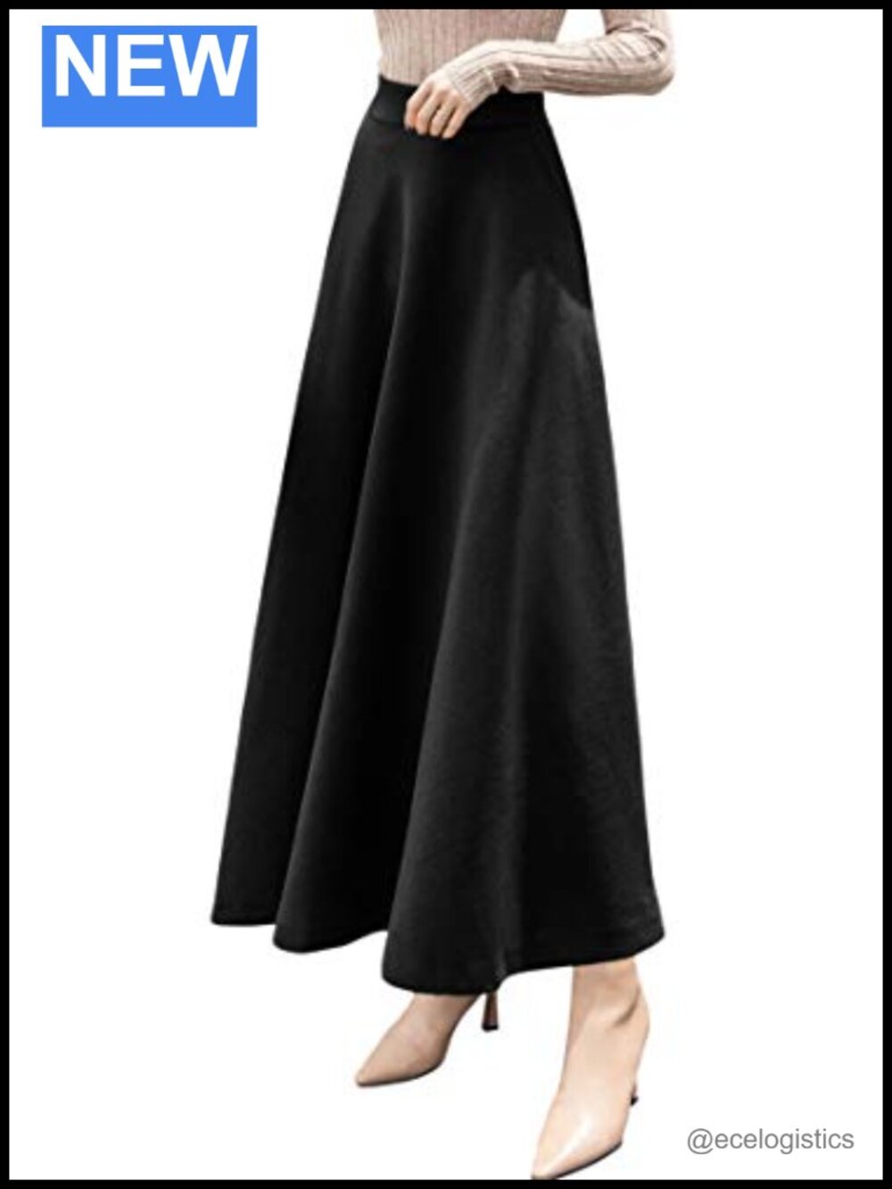 Women's Wool Blend A-Line Maxi Skirt High Waist Pleated Skater Skirt